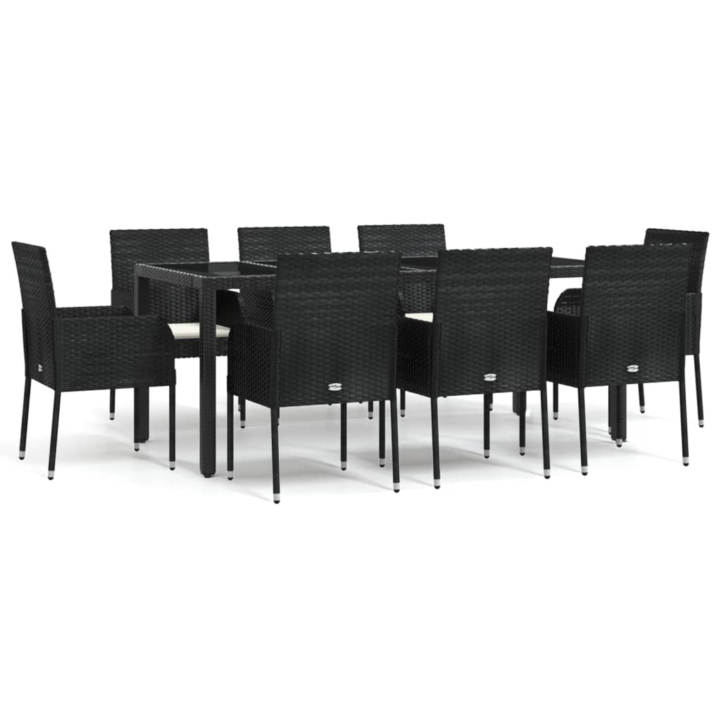 vidaXL Set de comedor de jardín 9 pzas y cojines ratán sintético negro