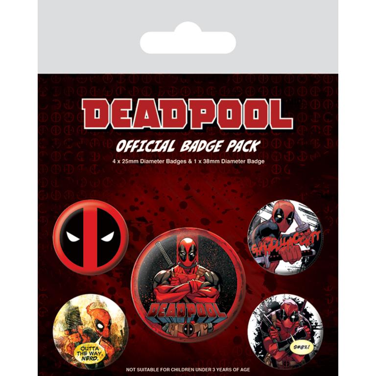 Deadpool Set of 5 Pin Badges Pack Cartoon Film Animation Official Marvel
