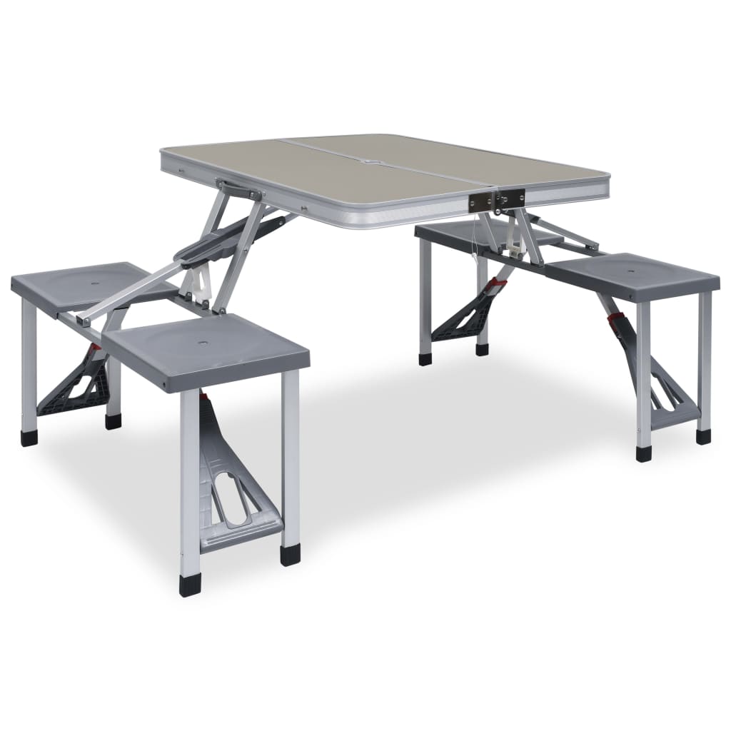 vidaXL Mesa de Camping Plegable con 4 Asientos Acero Aluminio Acampada Deporte Color Plateado,  Marrón, y mas