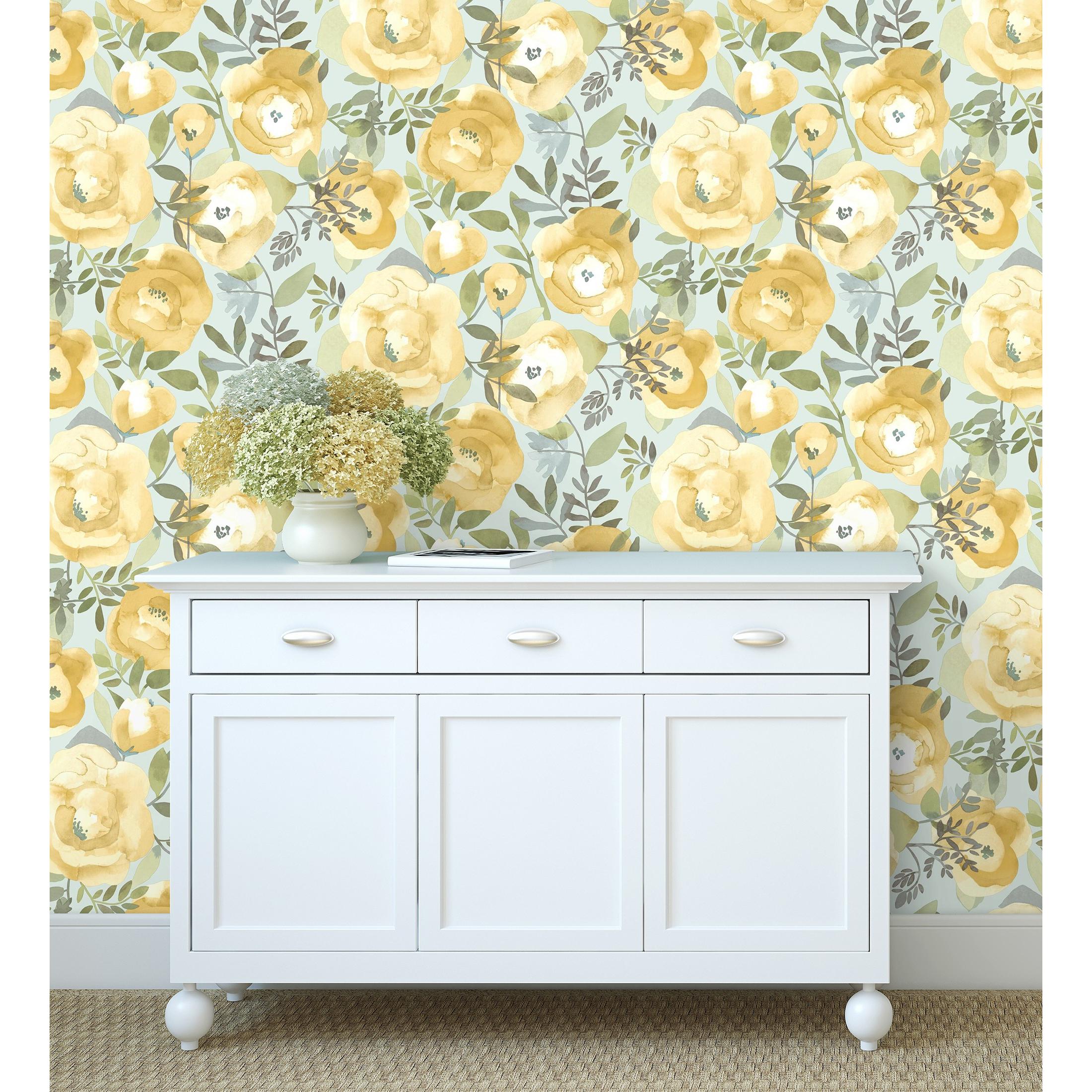 Papel pintado vinílico ecológico de flores amarillas pintadas a acuarela - Camellias Garden 680624 de GAULAN - Rollo de 10 m x 0,53 m