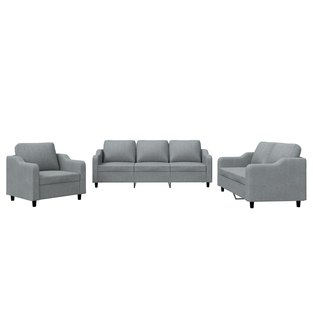vidaXL Juego de sofás con cojines 3 piezas tela gris claro