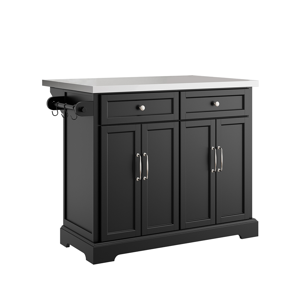 SoBuy Isla de Cocina Plegable Negra con Top de Acero Inoxidable 115x71x92,5 cm