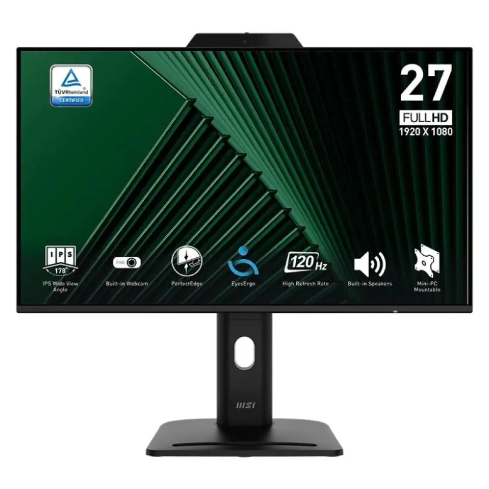 Monitor MSI PRO MP272PMG 27″ 1080p 120Hz IPS altavoces cámara USB HDMI DP FreeSync VESA Negro