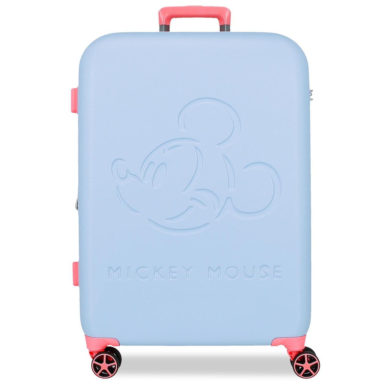 Maleta Mediana Disney Mickey Crazy Trip de 65 cm, ABS Resistente, 74,36L, 4 Ruedas Dobles Multidireccionales, Cierre Lateral, Diseño Juvenil con Mickey Mouse