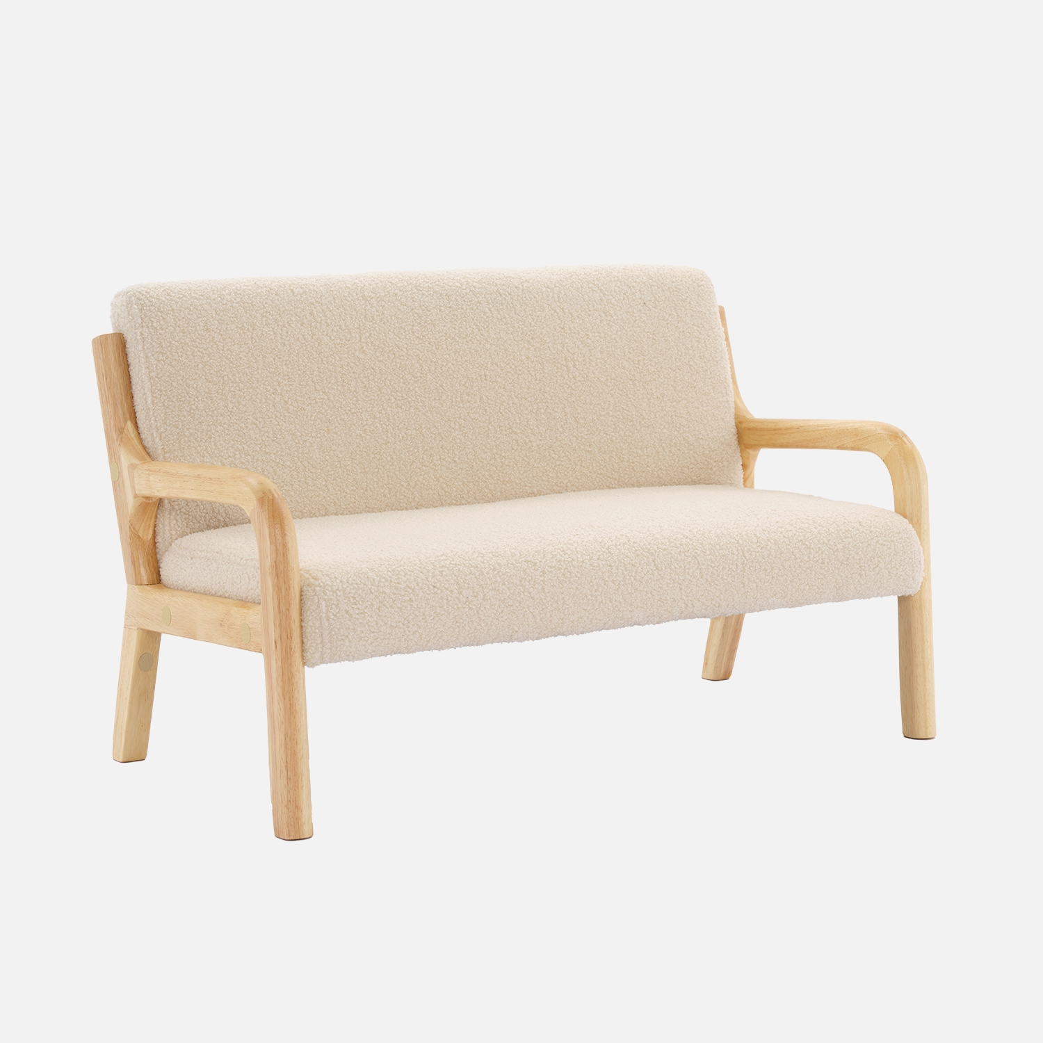 sweeek - Banco infantil escandinavo de 2 plazas en madera y tela borreguito , Lorens kids , 81x45x50