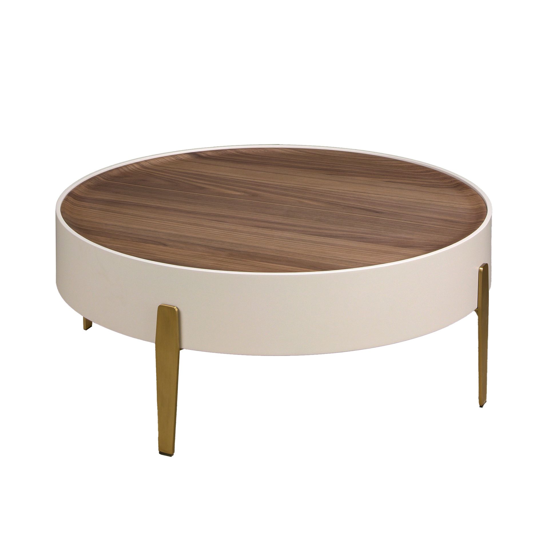 Ángel Cerdá - Mesa Centro Redonda Nogal, Madera Beige y Acero Dorado - Mesa Moderna y Versátil - Mesa de Alta Calidad - Ø92 x 35 cm
