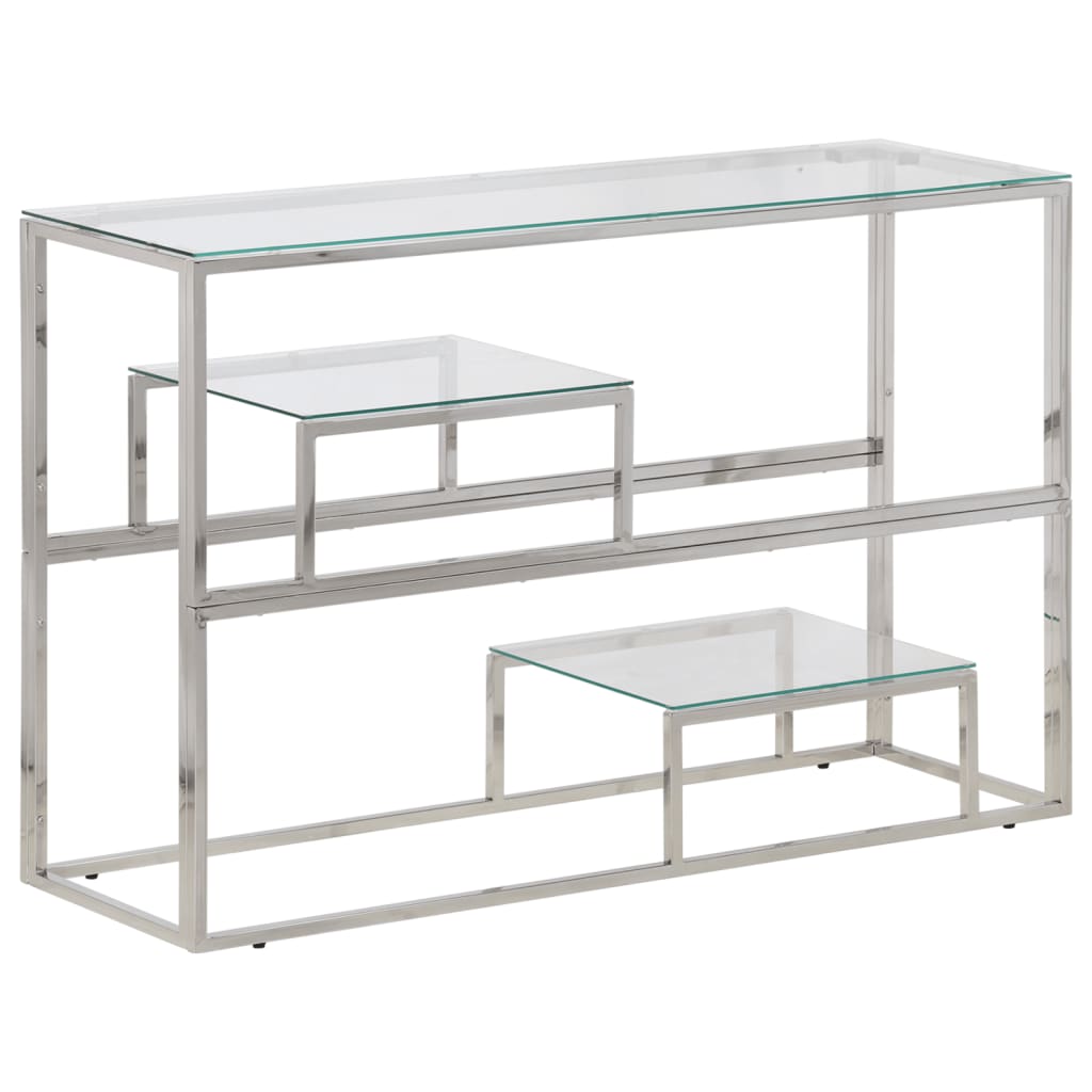 vidaXL Mesa consola acero inoxidable plateado y vidrio templado