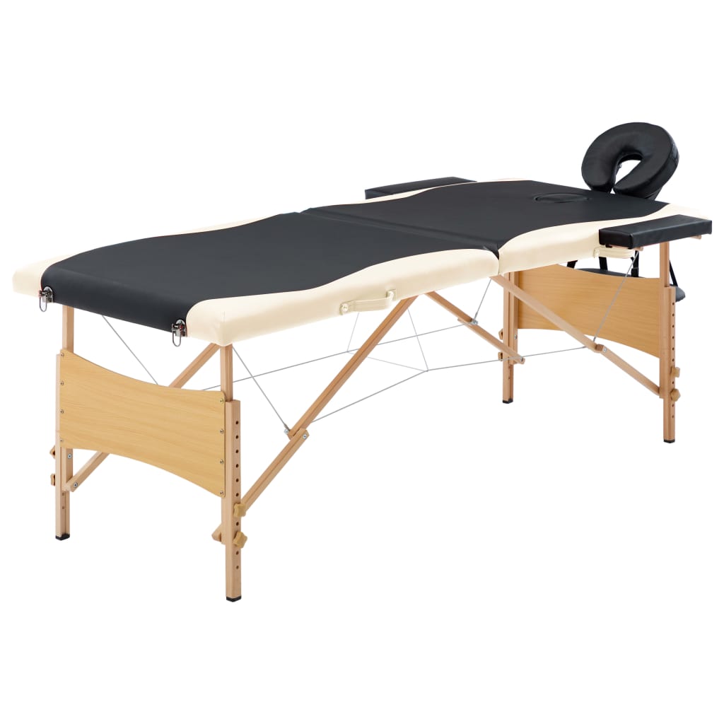 vidaXL Madera Camilla de Masaje Plegable 3 Zonas y Cama Portátil Color Negro y beige,  Negro,  Blanco y morado