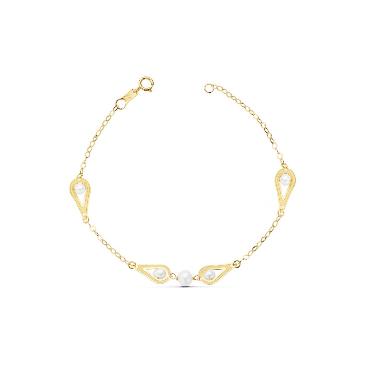 Pulsera oro 18k 18cm. perlas naturales motivos cadena