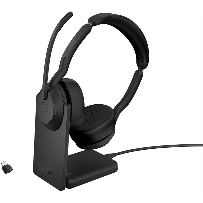 Jabra Evolve2 55 UC Stereo Headphone On-Ear (Bluetooth, inalámbrico, USB-C, estación de carga)