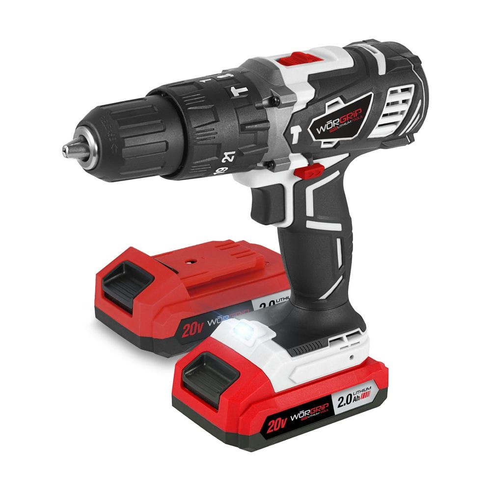 Taladro Percutor WORGRIP 20V – 2 Baterías 2.0Ah + Cargador rápido 230V