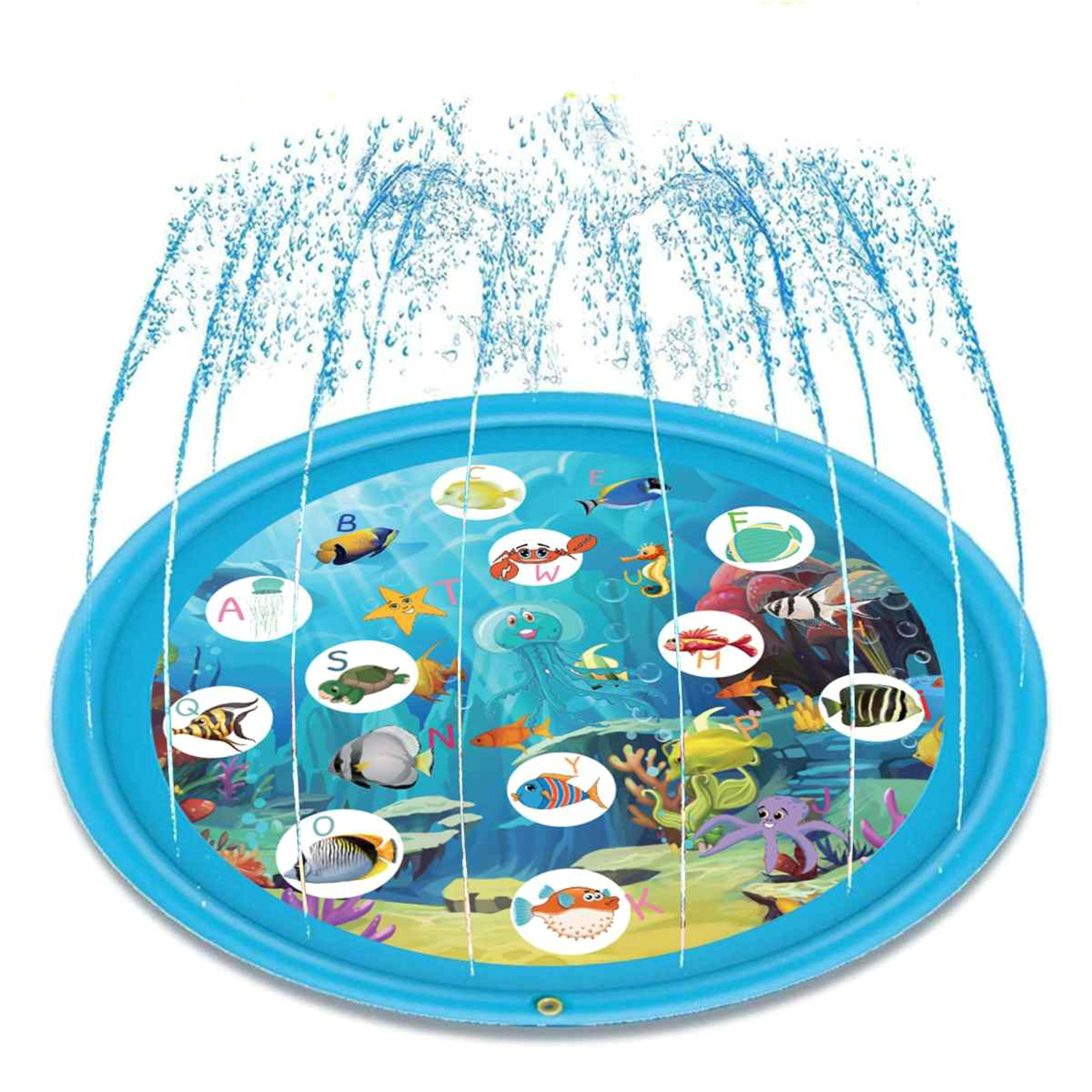 DAM. Splash Pad. Juguete inflable con aspersor de agua para jugar. 170cm de diámetro. Diseño animalitos marinos y abecedario. 170x170x9cm.
