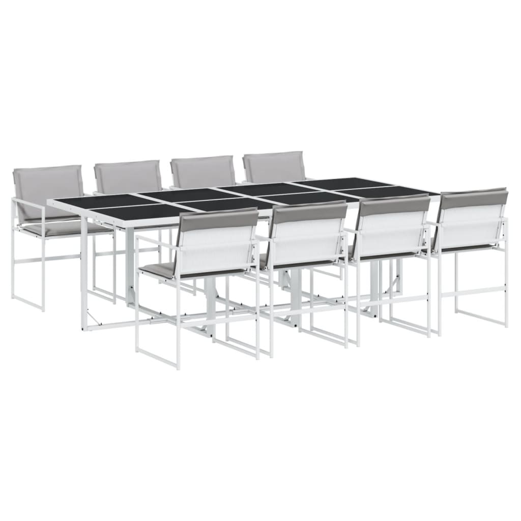 vidaXL Juego de comedor de jardín 9 pzas con cojines textilene blanco