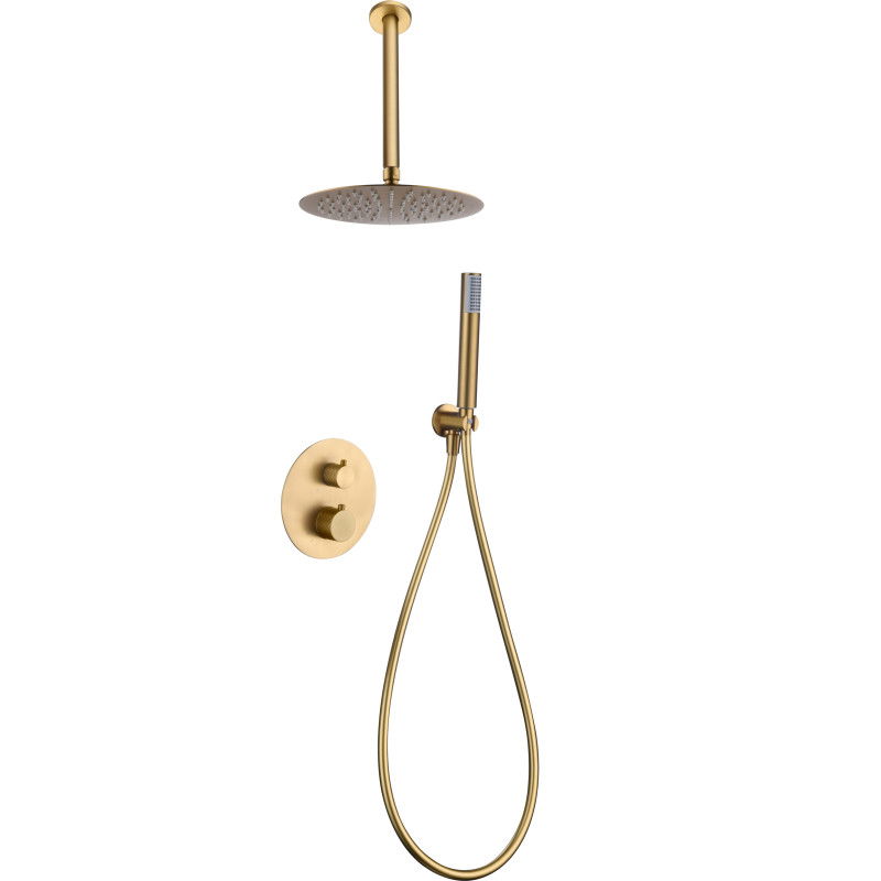 Imex Piamonte GTP059/OC Conjunto de ducha termostático empotrado con rociador a techo en acabado oro cepillado