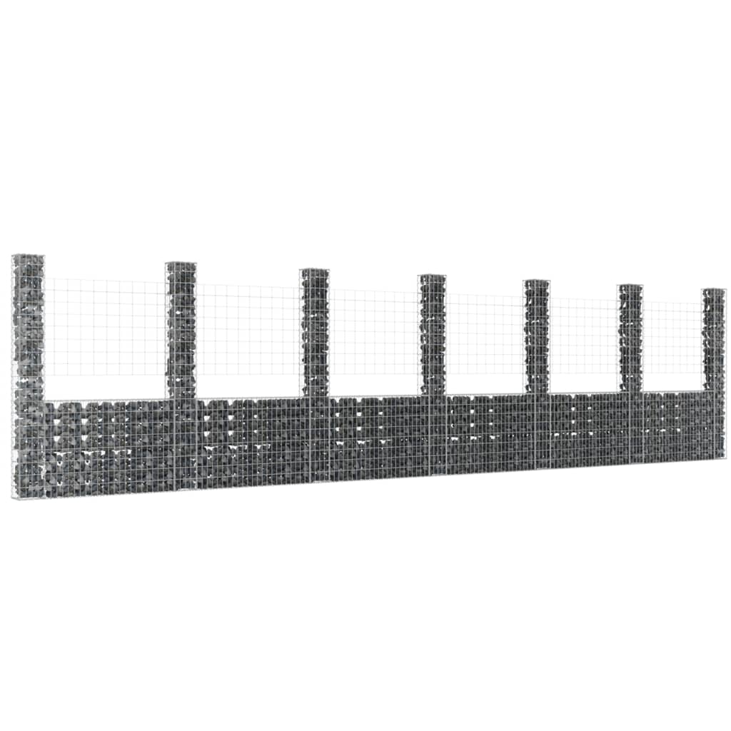 vidaXL Cesta de Gaviones Forma de U 2 Postes de Hierro Cerca Dimensiones 140 x 20 x 200 cm, 740 x 20 x 200 cm