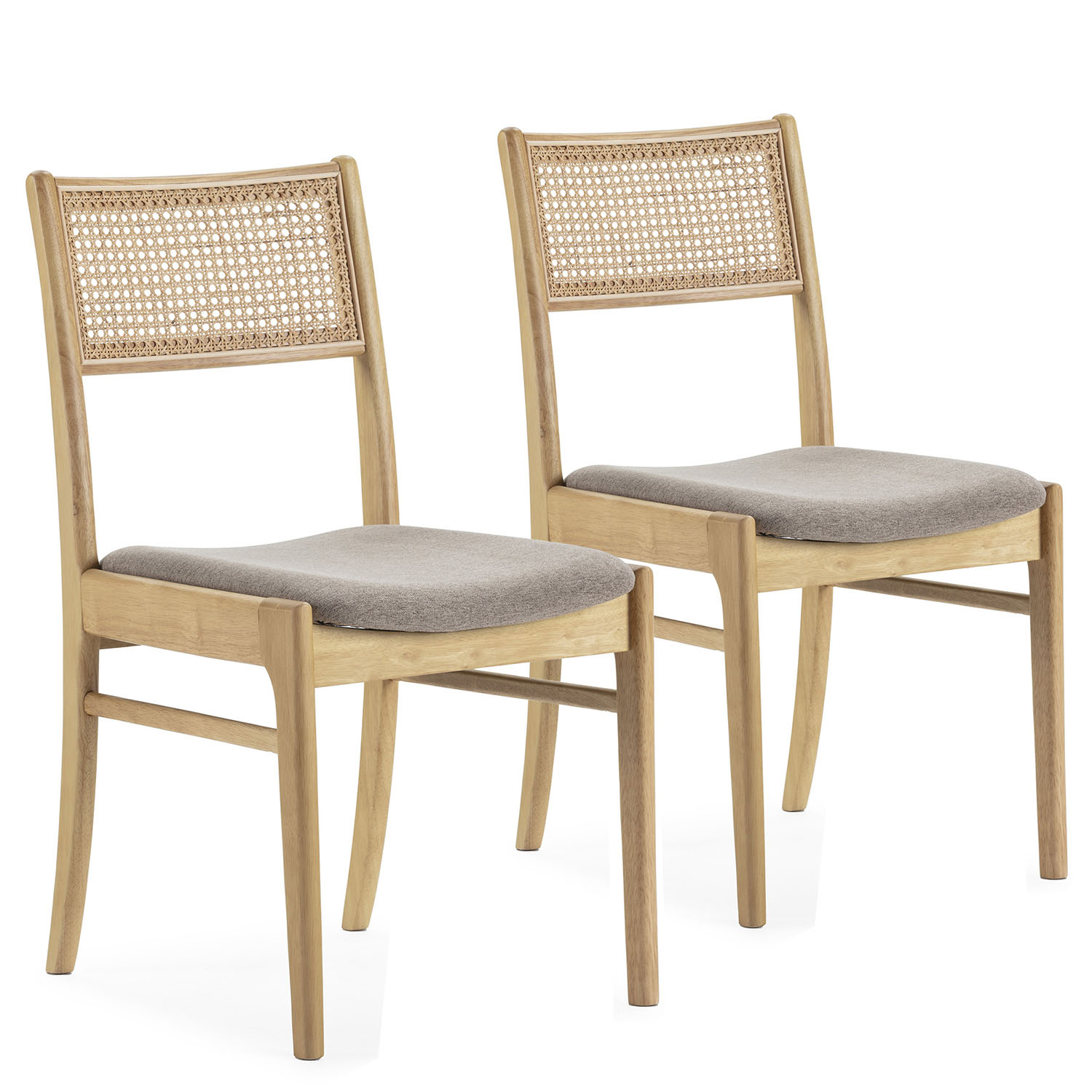 VS Venta-Stock Pack 2 sillas Vilma, Madera Maciza y ratán Natural