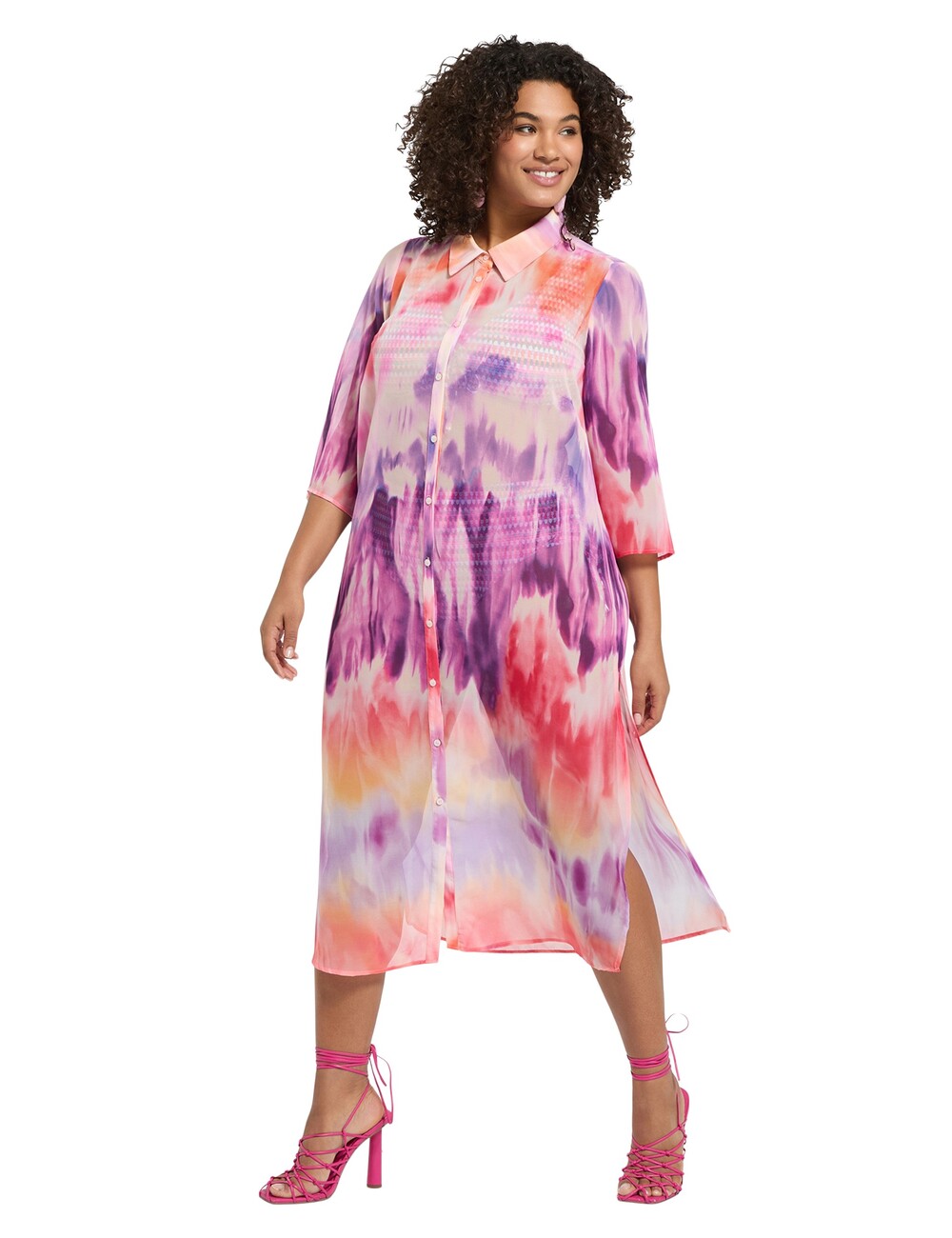 Fiorella Rubino - Vestido camisero en georgette tie-dye