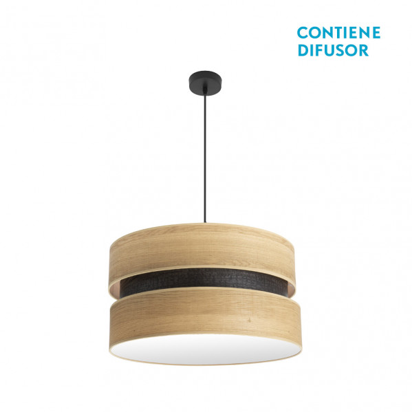 Colgante colet 2xe27 negro/madera clara regx50x50 cm