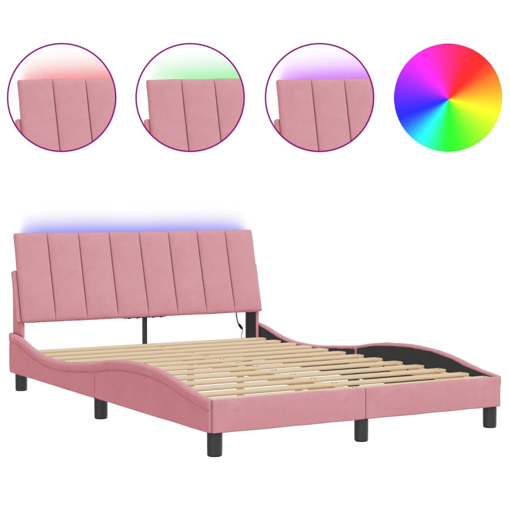 vidaXL Estructura de cama con luces LED terciopelo rosa 120x200 cm
