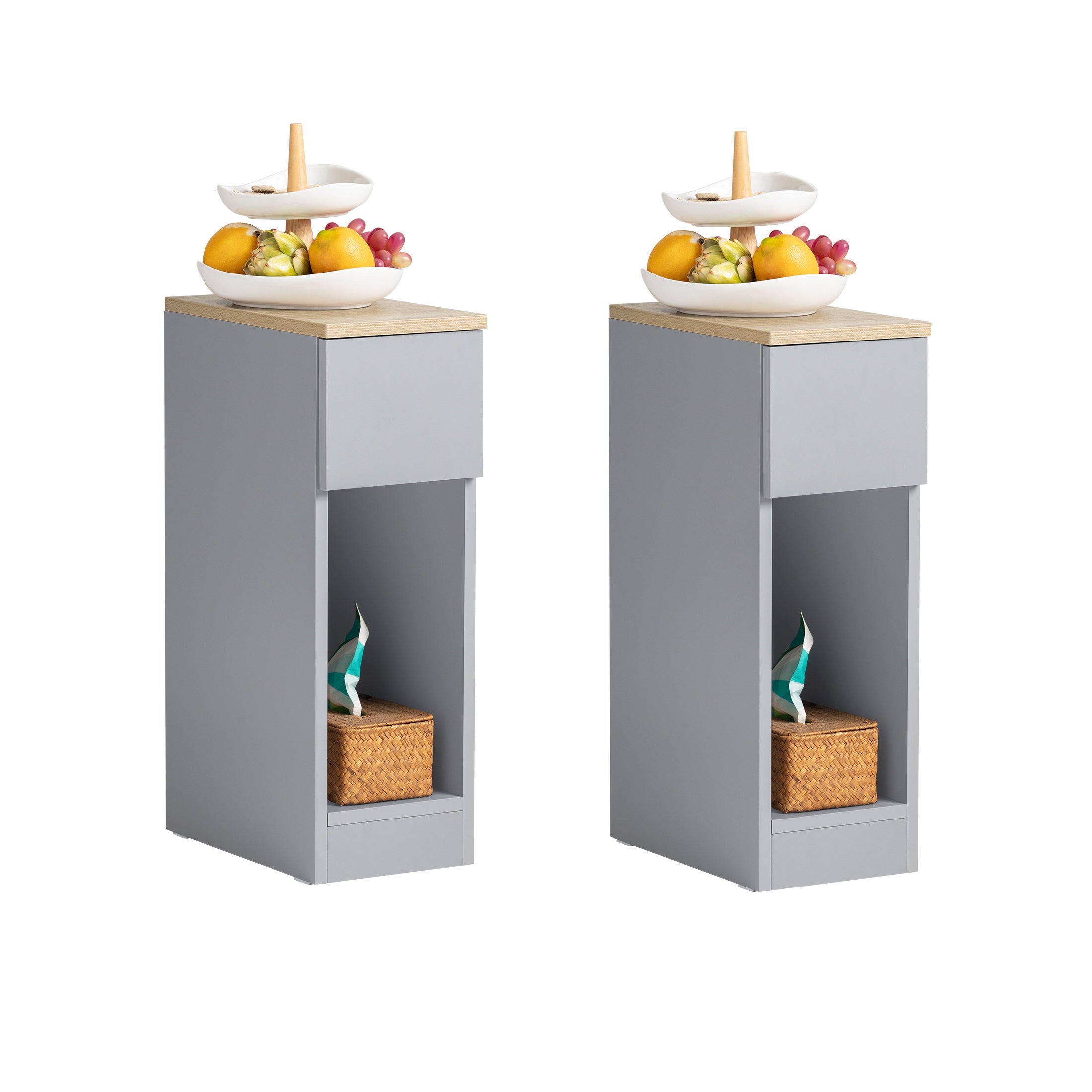 SoBuy Set de 2 Mesas Auxiliares Mesita de Noche con 1 Cajón Mesa para Salón Comedor Gris 20 x 35 x 60 cm FBT111-HGx2 ES