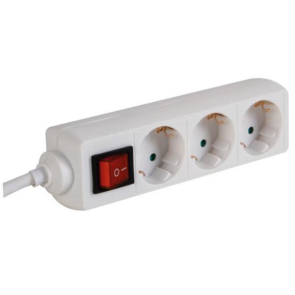 Perel Bloque multiplicado con Interruptor, 3 enchufes Schuko (Tipo F) e, 3 m, 3g1.5, Uso Interno, Blanco