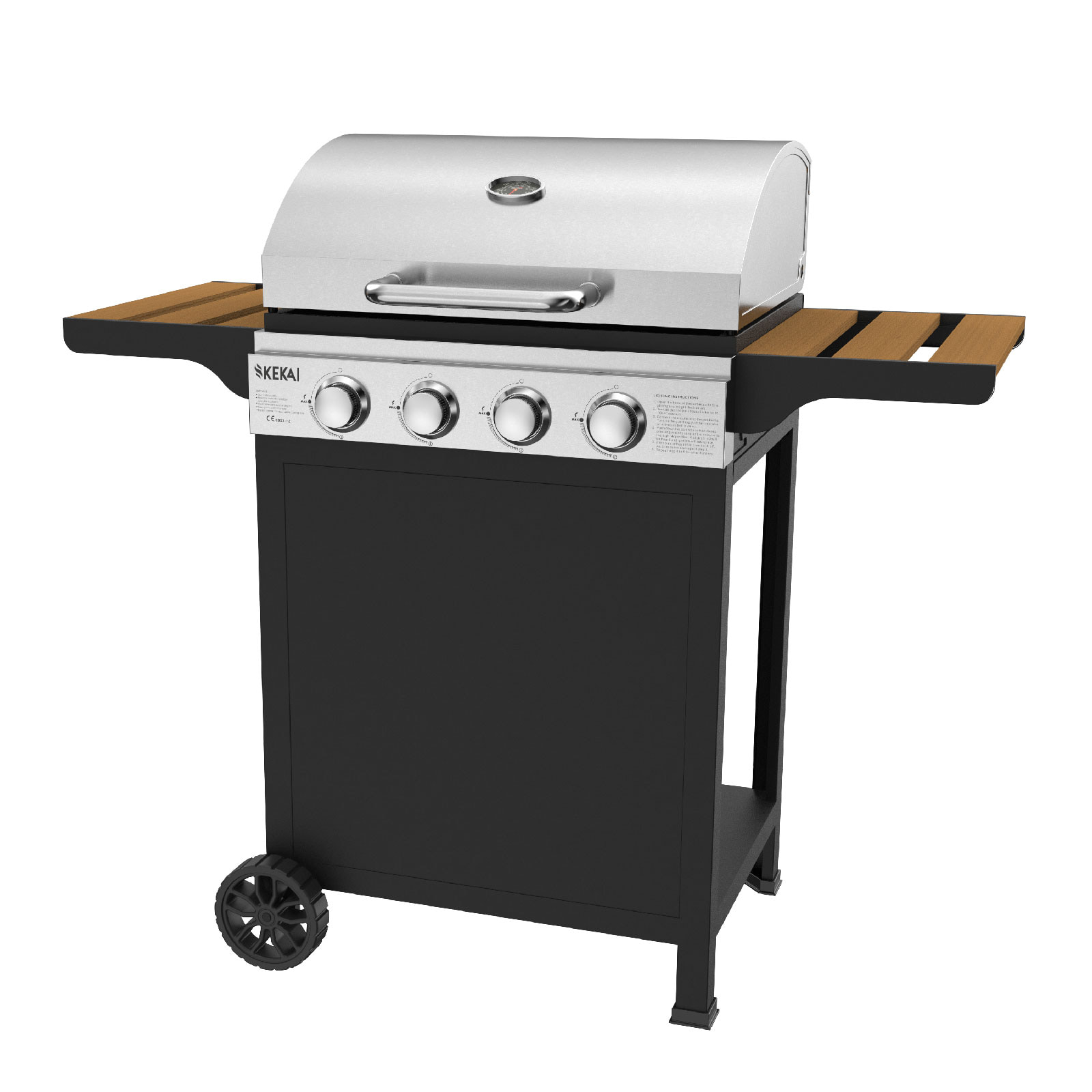 Kekai Barbacoa de Gas Portátil Kekai Fort Peck 118,5x57,5x104,5 Cm 12 Kw 4 Quemadores Mesas Laterales