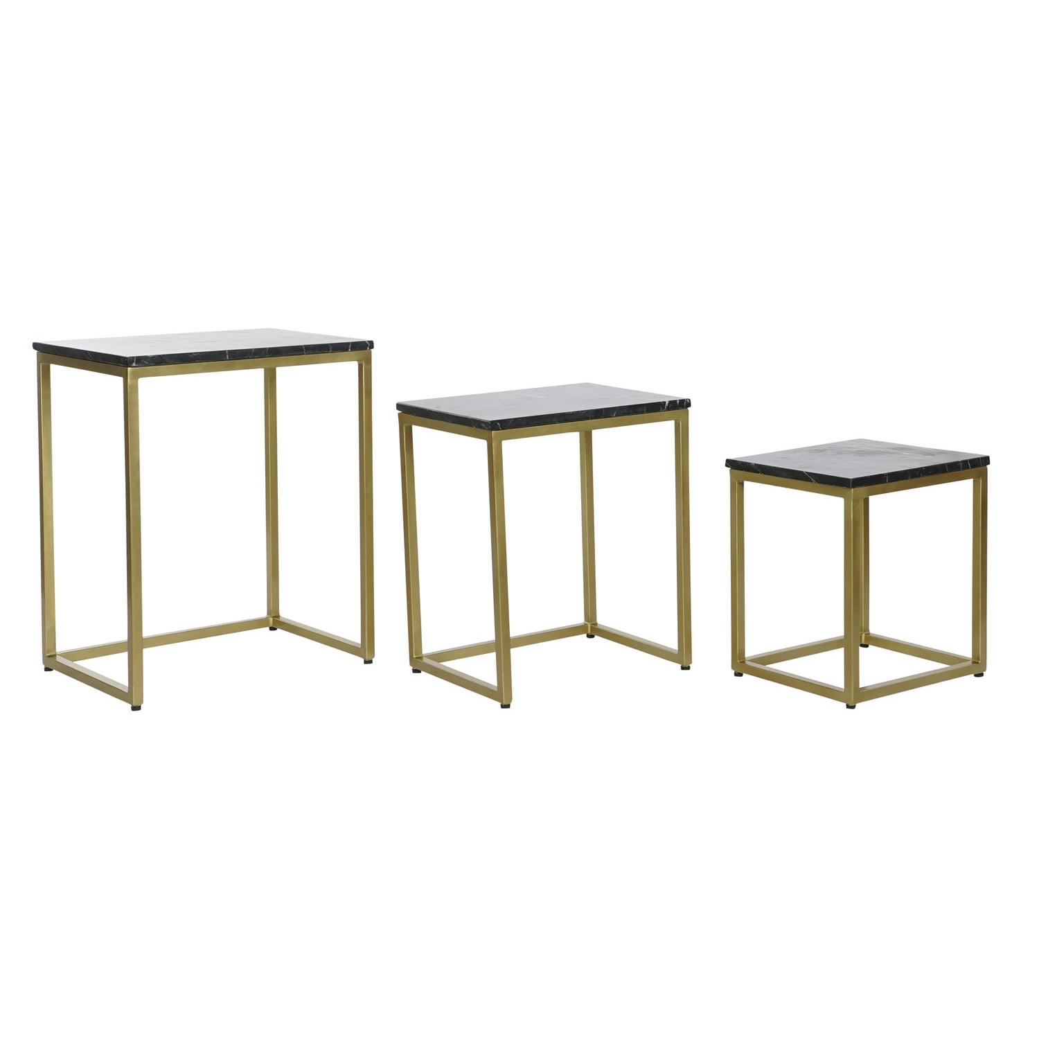 Mesita Auxiliar Set 3 Marmol Hierro 50X35X60 Negro - Fijalo - El mejor complemento para tu hogar.