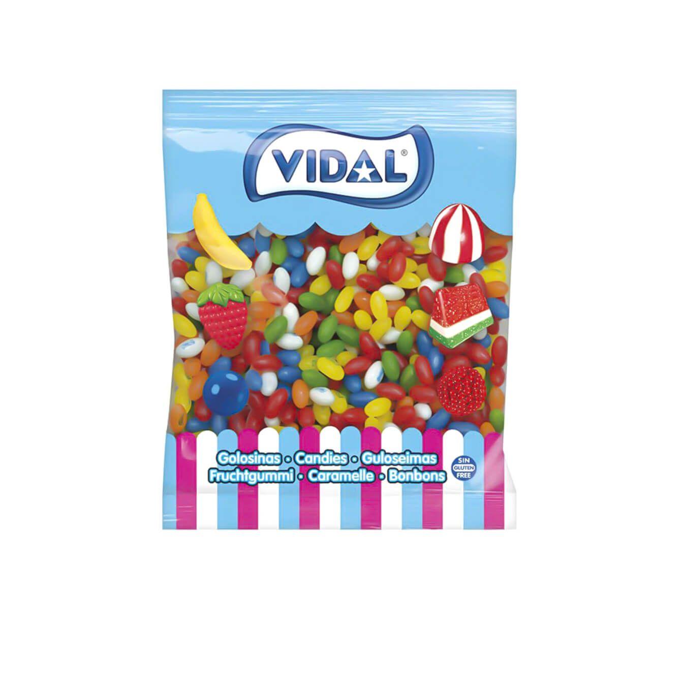 Vidal - Gominolas vidal Glas Frut bolsa 2 Kg - Pequeñas grageas multicolor de diversos sabores frutales. Su interior dulce terminará de conquistarte - Sin Gluten y sin Grasa