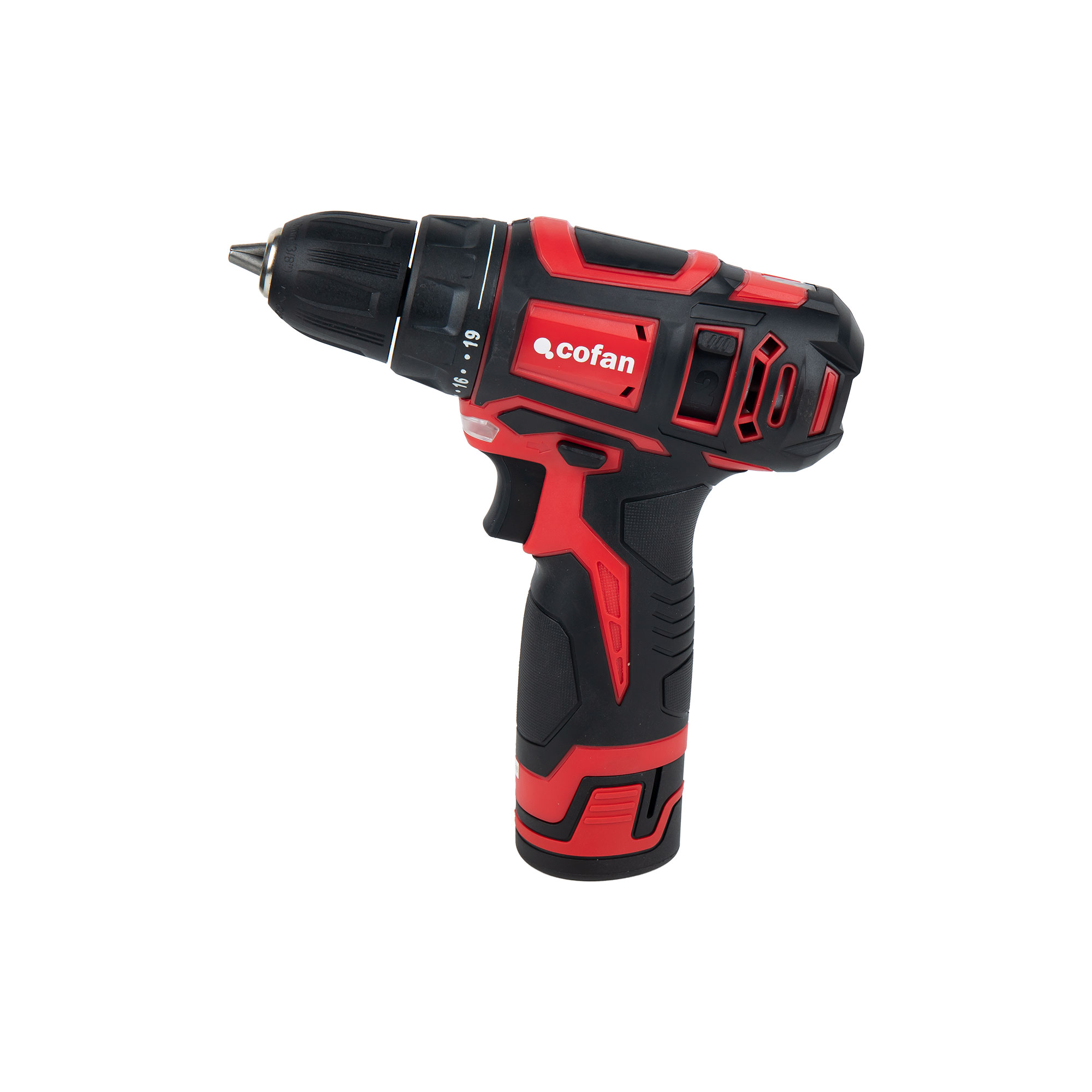 Cofan Taladro Atornillador Inalámbrico | Batería Li-ion 12V 2.0 Ah | 19+1 Posiciones de Apriete | 2 Velocidades | Maletín y Cargador