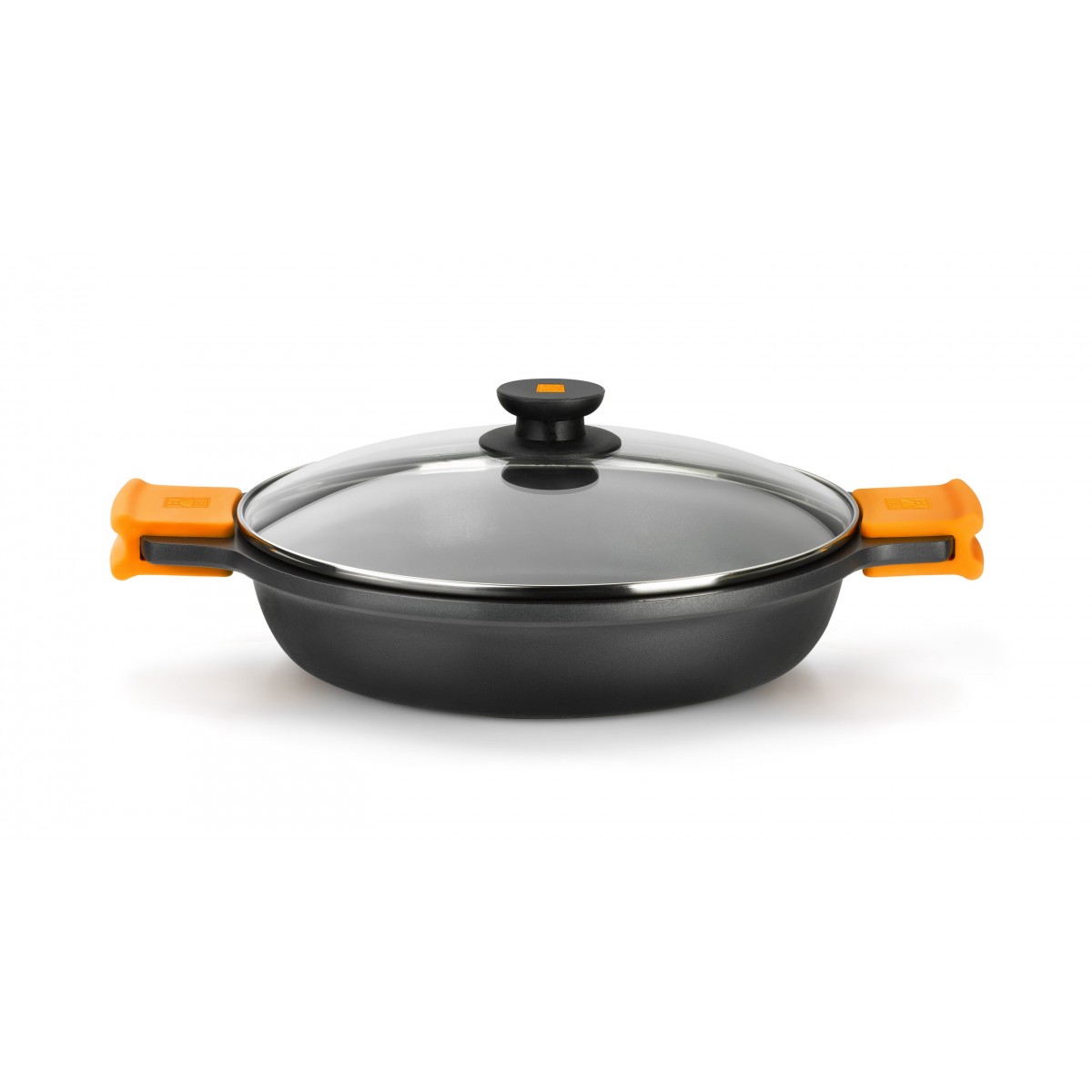 Bra - Cacerola Baja Efficient, De 16 a 45 cm, Aluminio Fundido, Incluye Tapa de Cristal, Apta Inducción y Horno, Revestimiento Antiadherente