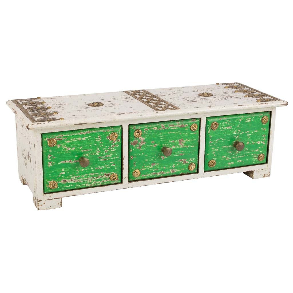 Wonderlust Deco - Caja joyero de madera con detalles de metal blanco 36x15x10h cm Multicolor 36x15x10h cm
