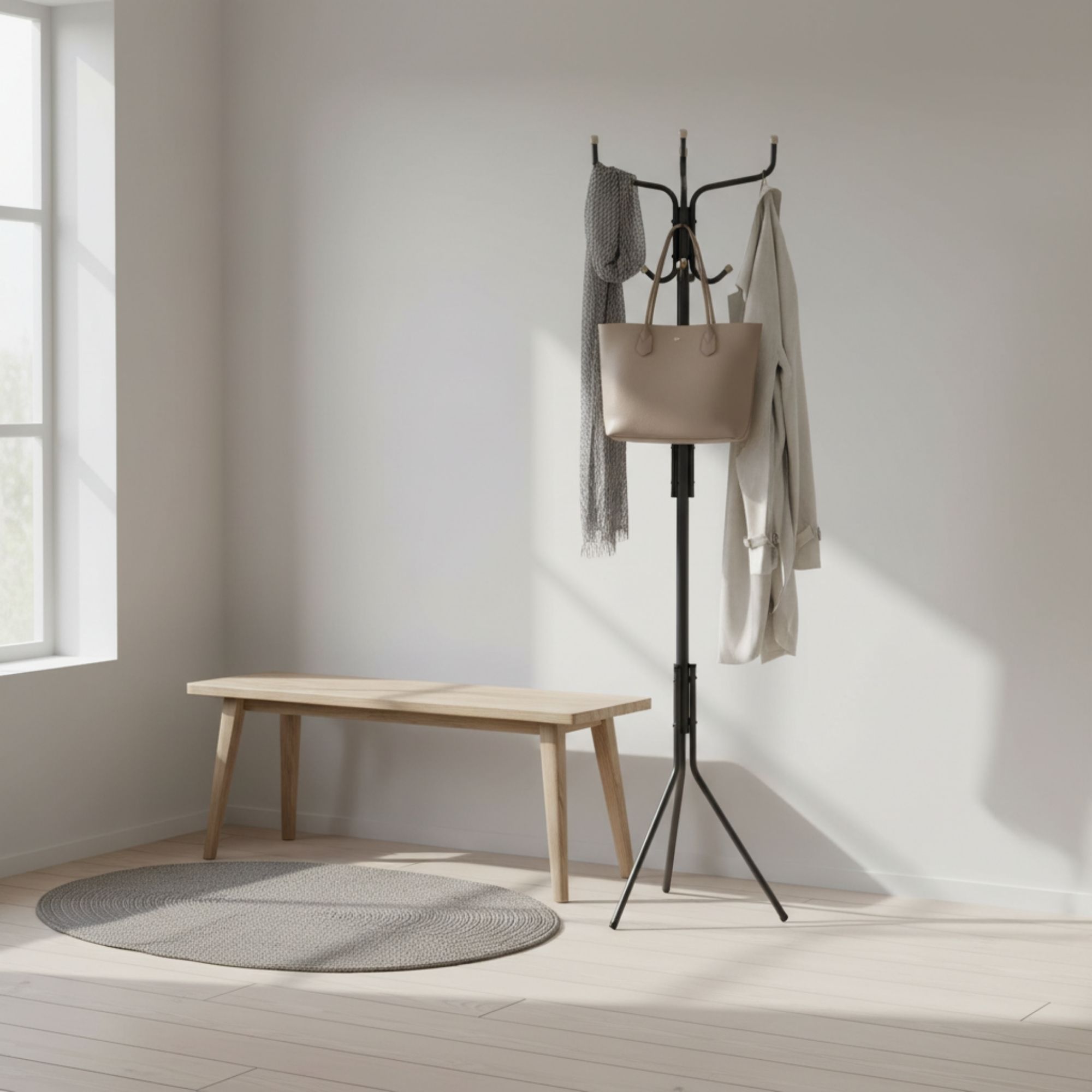 MOBLEKIT | Percheros de Pie y Percheros Extensibles de Metal y Madera, Burros de Ropa con Opciones Ajustables, con Ruedas o Estantes, Organizadores para Dormitorio, Entrada y Hogar