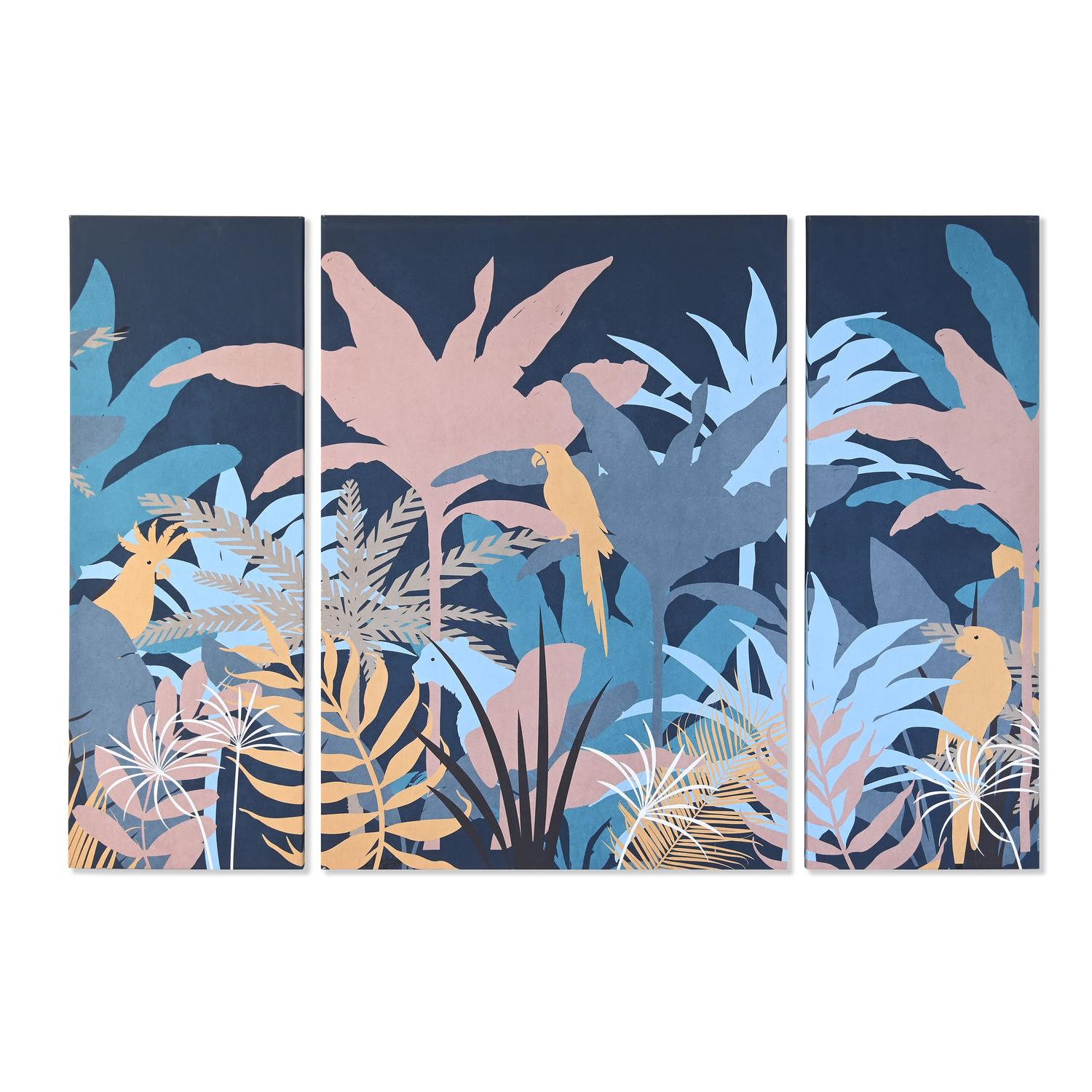 Cuadro Set 3 Lienzo Mdf 140X3,8X100 Jungle Azul El mejor complemento para tu hogar  -Fijalo-