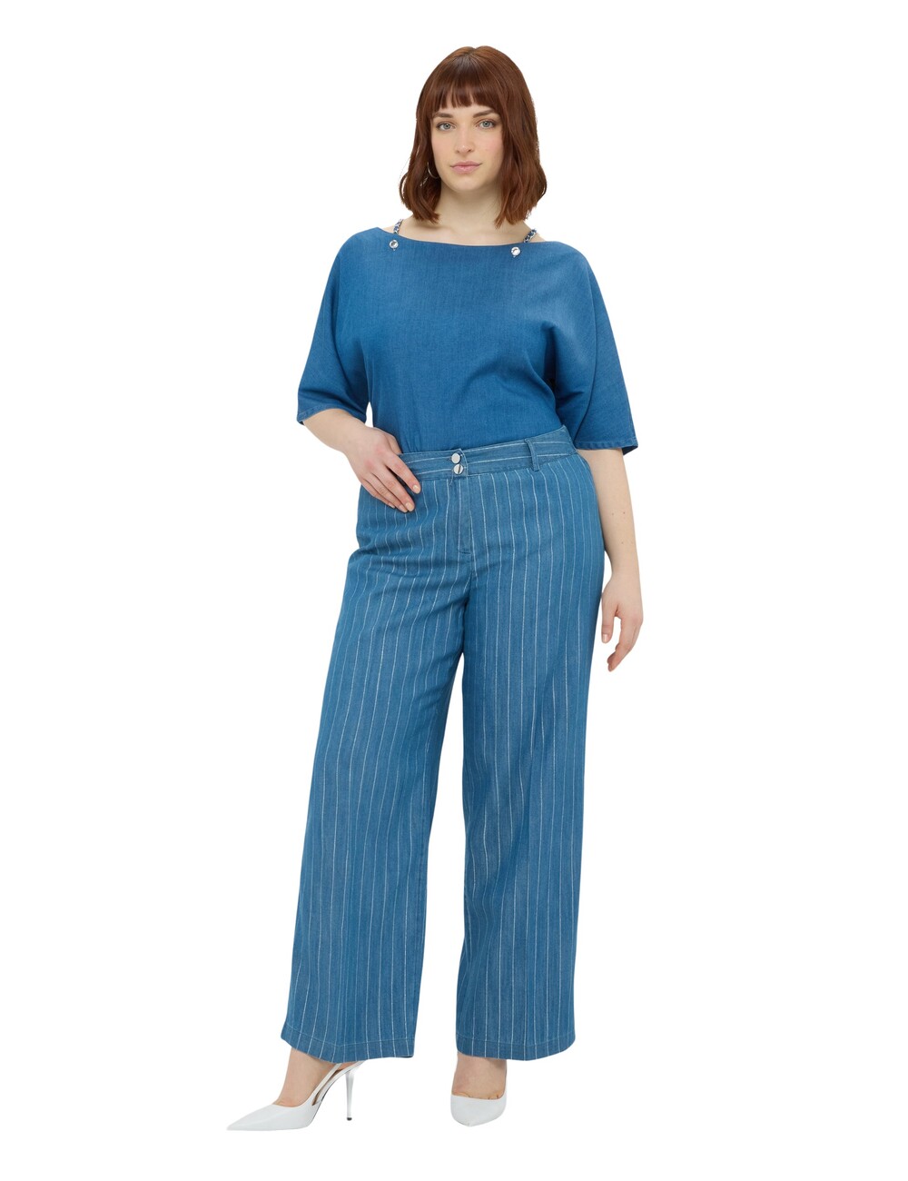 Fiorella Rubino - Pantalones Wide Leg en tencel con raya diplomática en lurex