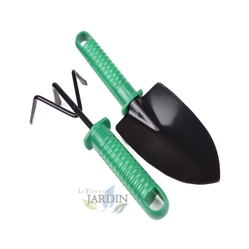 SUINGA Pack herramientas pala y rastrillo jardín, ideal para mantenimiento y cultivo de jardines y huertos