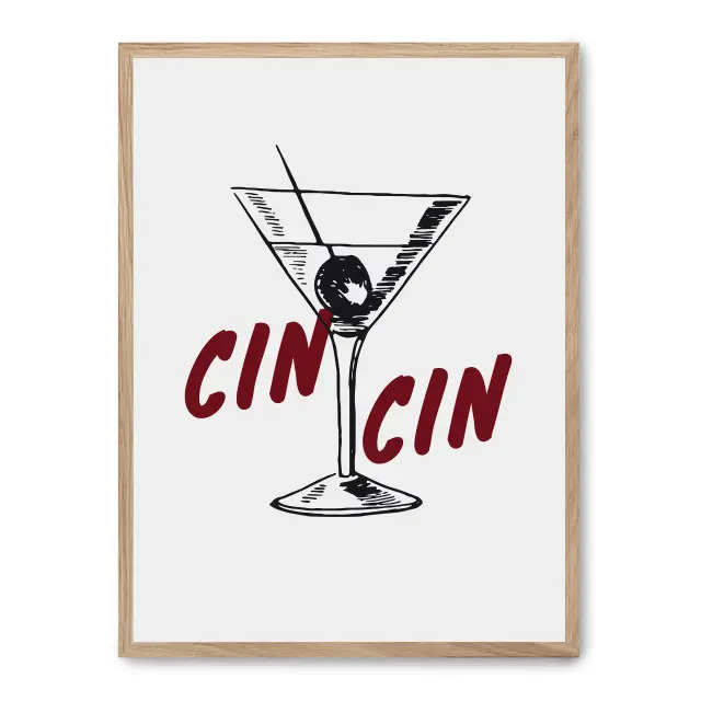 Cuadro chin chin martini 30x40cm, Póster impreso en papel de primera calidad de 180gr, montado sobre marco de madera MDF acabado roble., Cocina - Bebidas