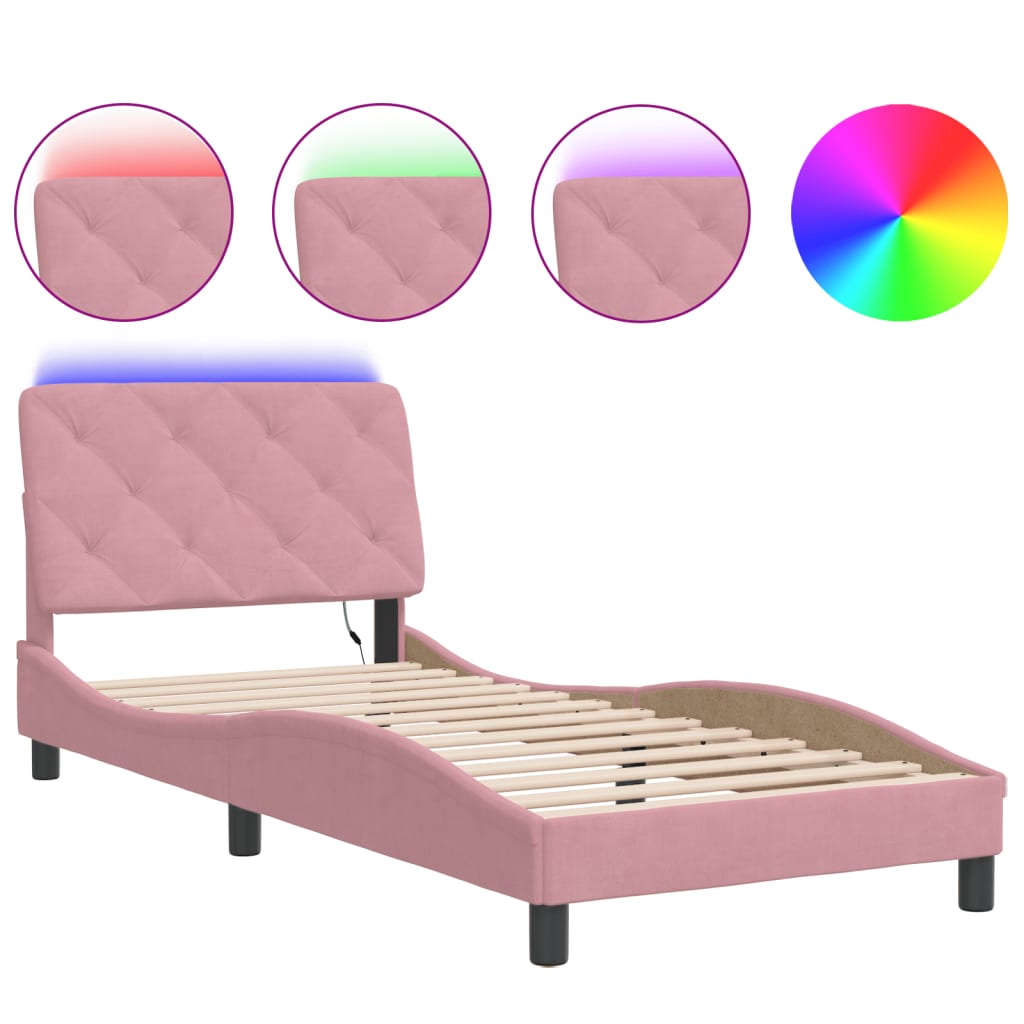vidaXL Estructura de cama con LED sin colchón terciopelo rosa 90x200 cm