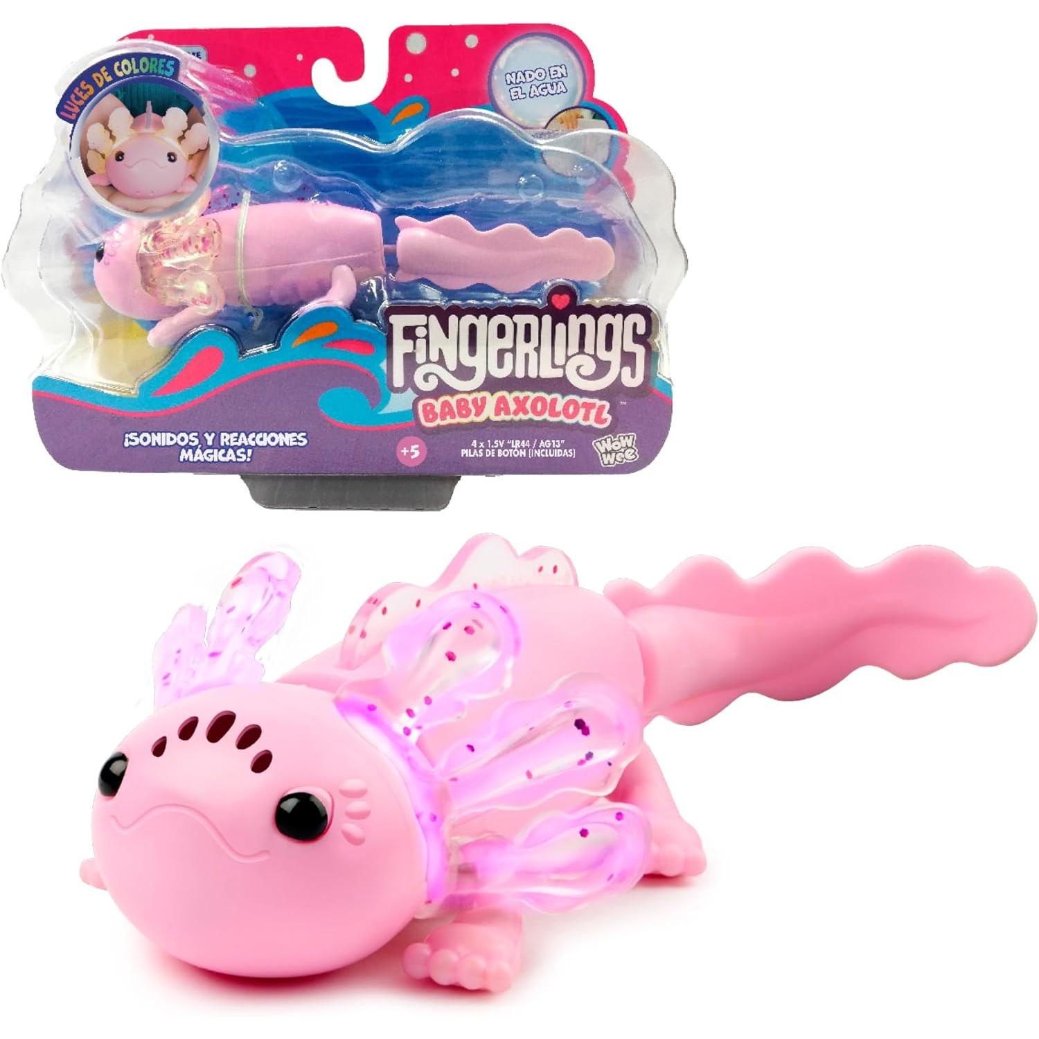 Bizak Fingerlings Axolot Interactivo, Ajolote Rosa Que Nada de Verdad, con más de 50 Sonidos y reacciones, Sabe Cuando está en tu Mano y adivina tu Estado de ánimo (61853142)