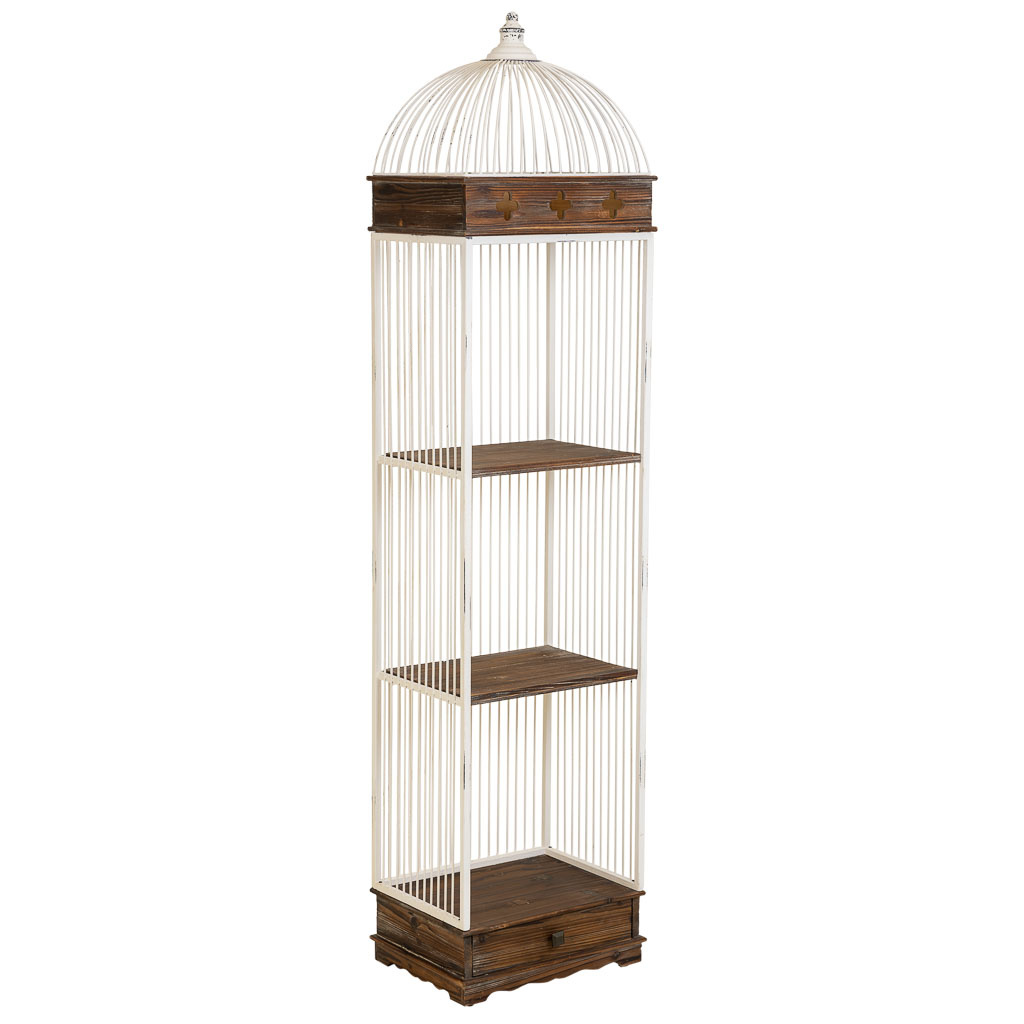 WANDERLUST DECO Estantería de madera y metal de 3 baldas y 1 Cajón blanca 41x31x172h cm de estilo Romántico