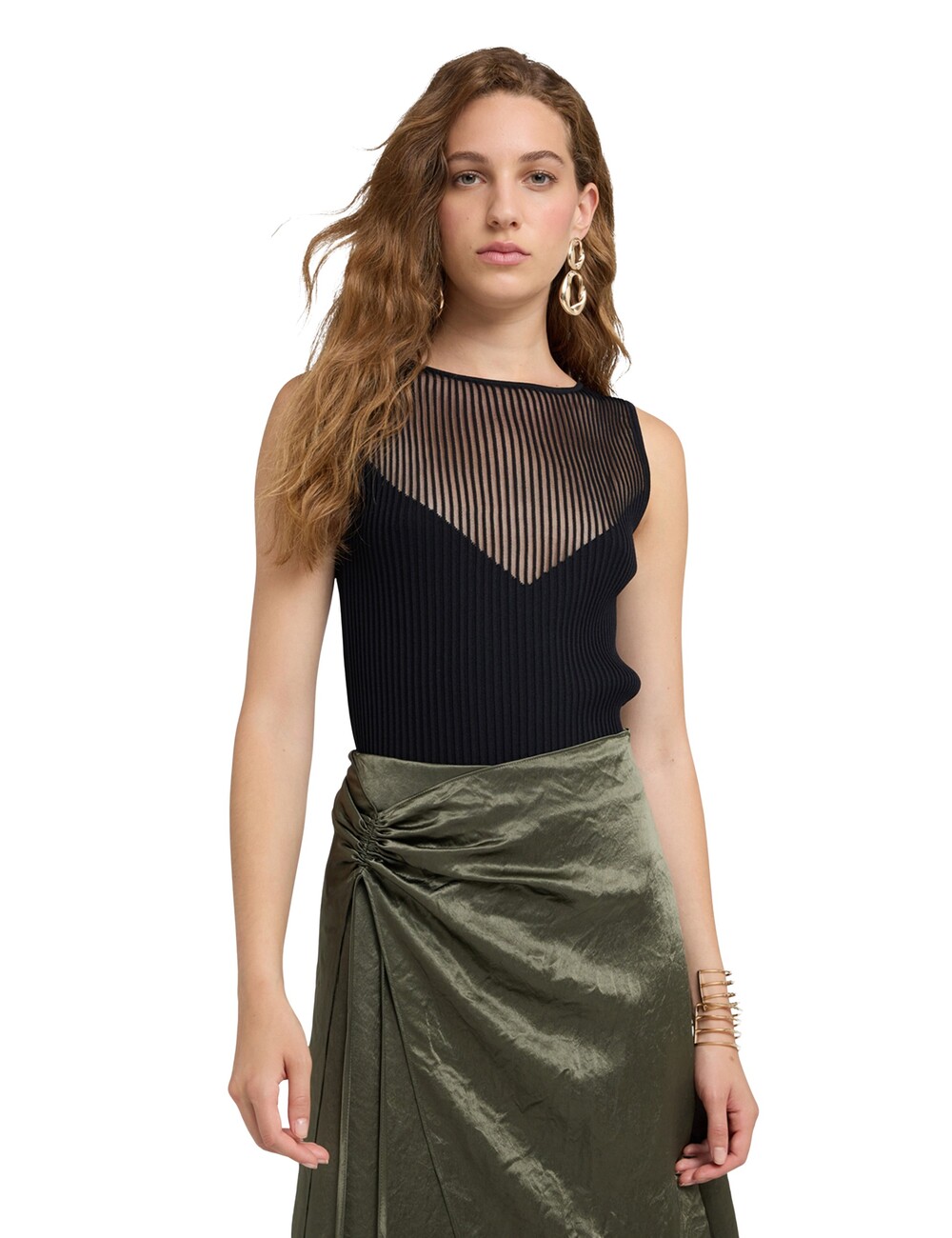 Motivi - Jersey fino de canalé con escote transparente