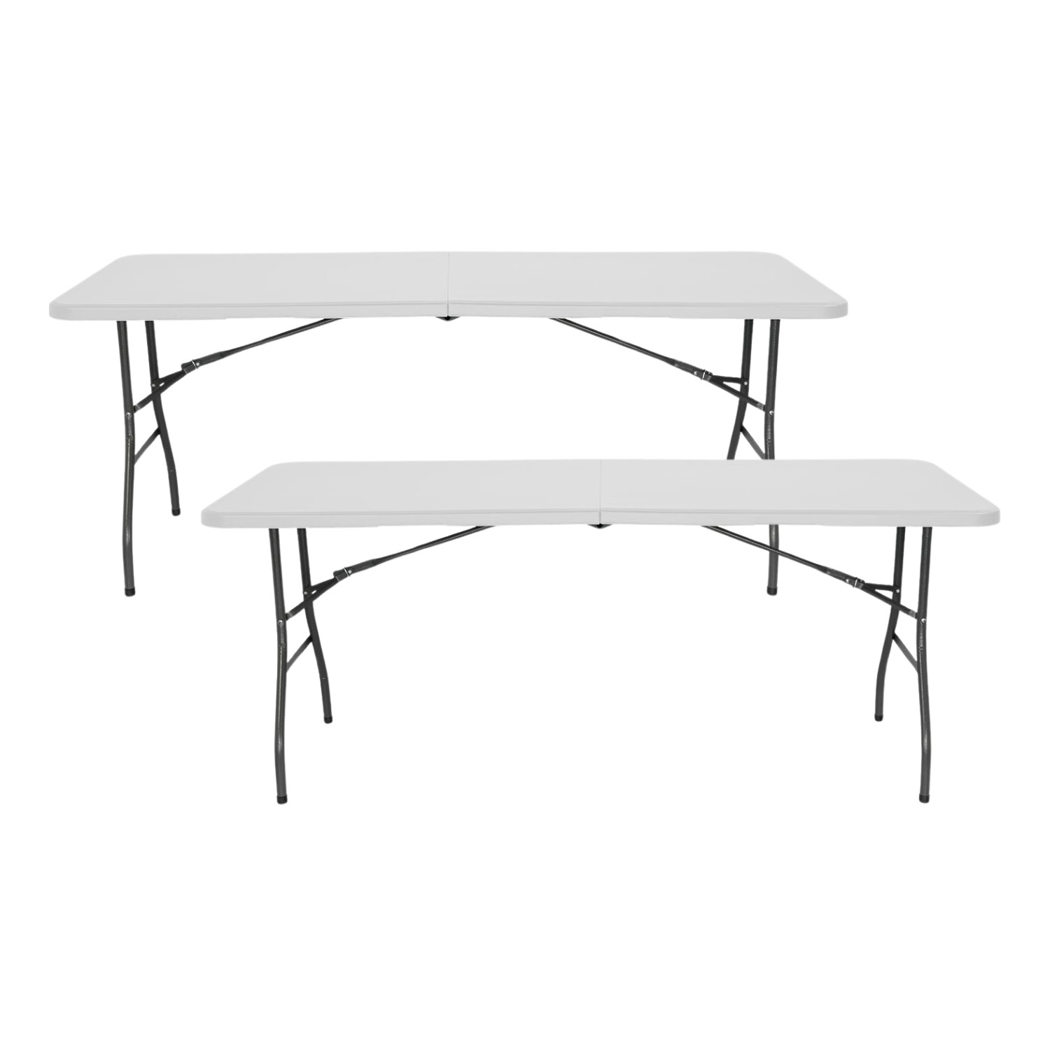 Pack 2 Mesas Plegables Portátiles Rectangular Blancas 240 cm | Thinia Home | Mesa Multiusos: Camping, Eventos en Espacios Exteriores o Interiores | Mesa Resina Patas Acero | 6-8 Personas