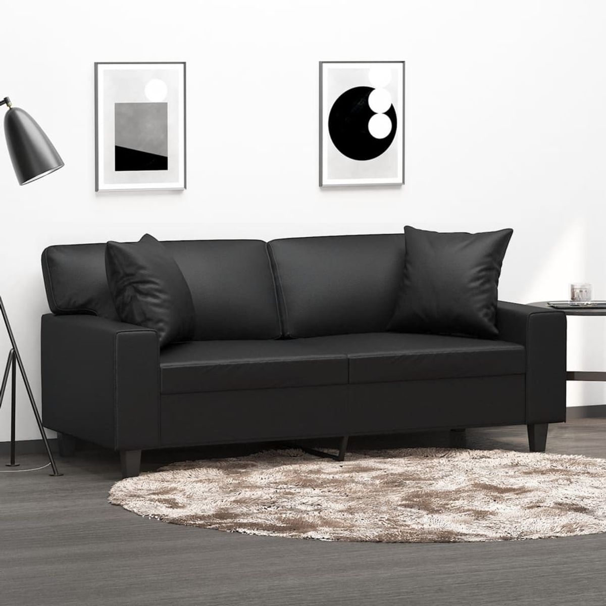 Sofá Liuj 2 plazas con 2 cojines negro 80x140x77 cm