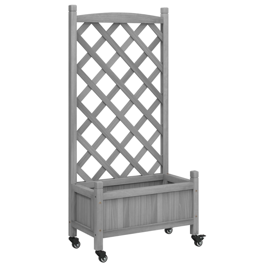 vidaXL Jardinera con enrejado y ruedas madera maciza de abeto Color Marrón,  Gris,  Negro y mas