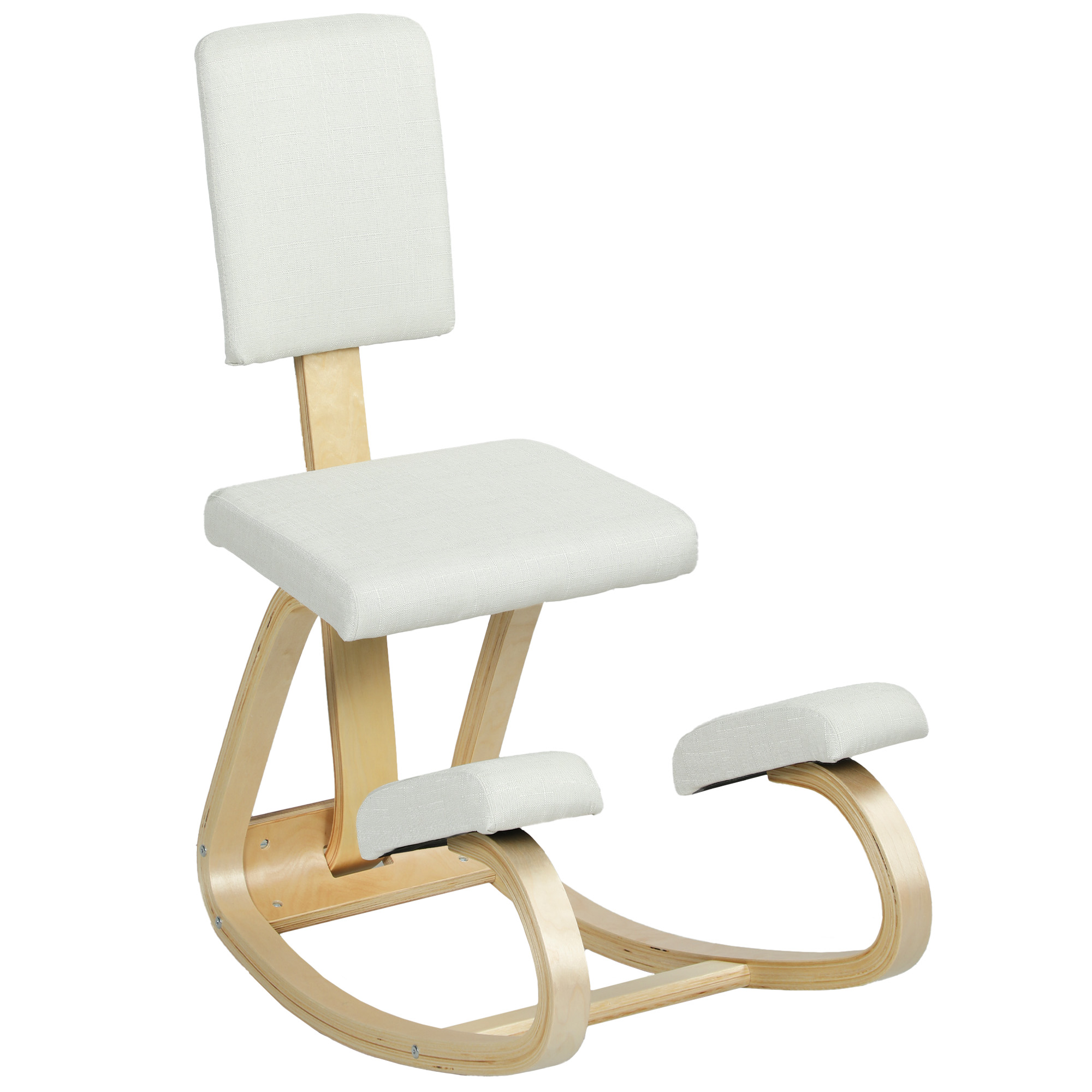 HOMCOM Silla Ergonómica de Rodillas con Respaldo, Silla de Rodillas, Cojines Acolchados, Marco de Madera, para una Mejor Postura, Oficina, Crema