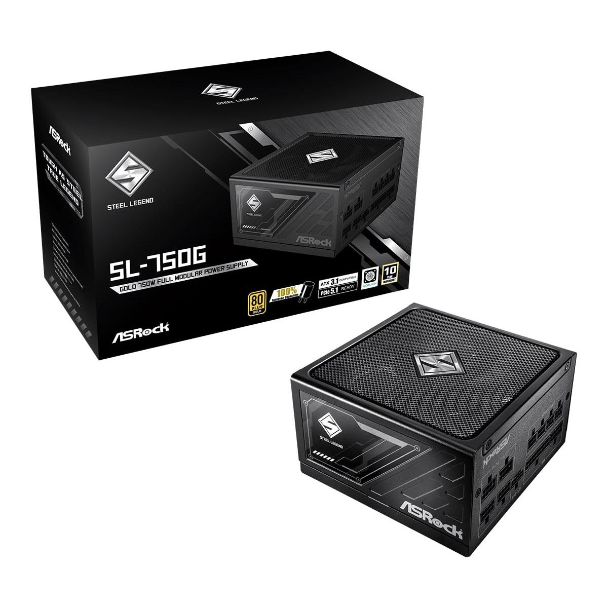 Fuente ALIMENTACION ASROCK CL-750G,PSU,750W,80 Plus Gold,120MM,Active PFC,PCI-E 5.1 (12+4pin) x1,PCI-E (6+2 Pin) x4,SATA (5 Pin) x4