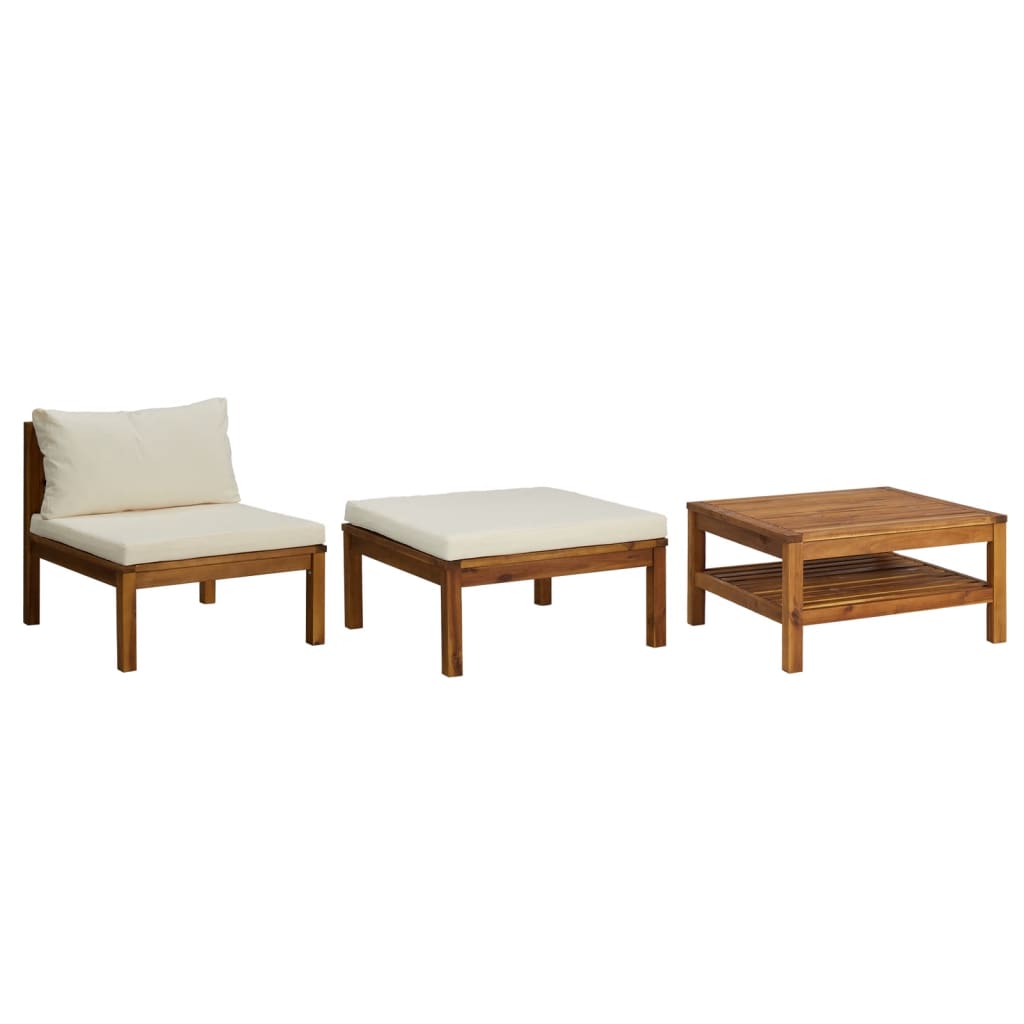 Vidaxl Muebles de Jardín 3 Pzas con Cojines Madera Acacia Gris Oscuro, Blanco Crema, Conjunto Terraza Muebles Jardín Exterior