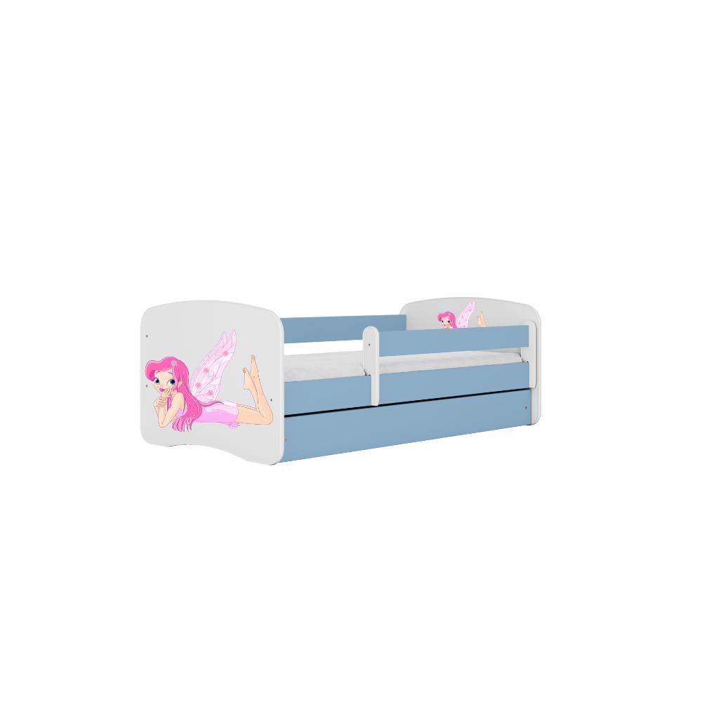 Cama 180 x 80 cm Kocot Kids com gaveta e colchão BabyDreams Fairy com asas Blue