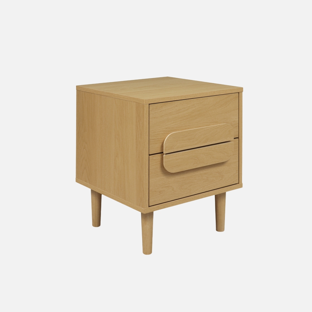 sweeek - Mesita de noche vintage efecto madera con 2 cajones, Juliana, Roble, 40x40x50 cm
