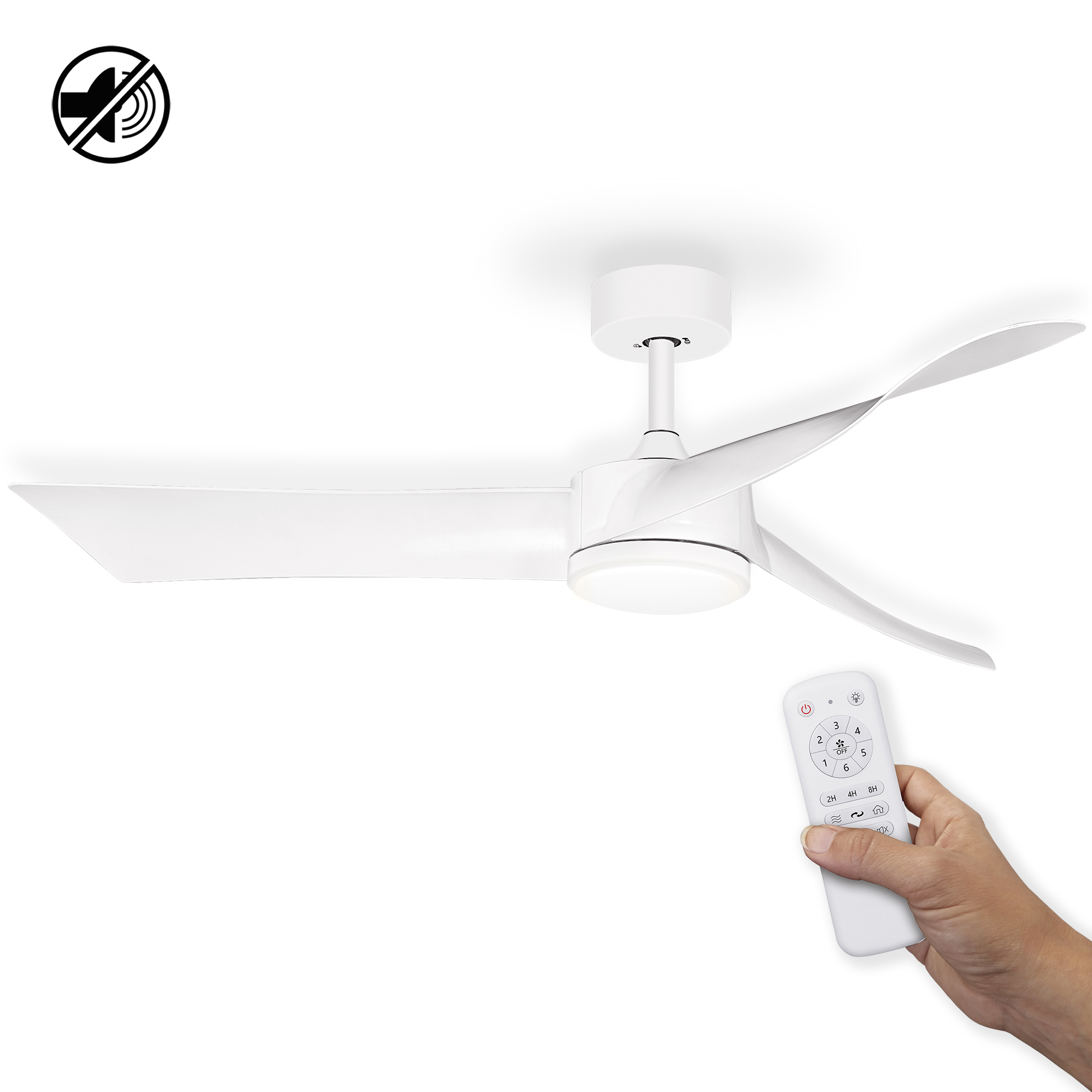 HJM VT524 Ventilador de techo con luz, 3 temperaturas, 132 cm, DC silencioso, blanco