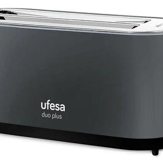 UFESA - Tostadora TT7575 de 2 ranuras con acabado en acero inoxidable, 1400 W, selector electrónico de 7 niveles, funciones de descongelación y recalentamiento, ideal para cocina compacta y oficina